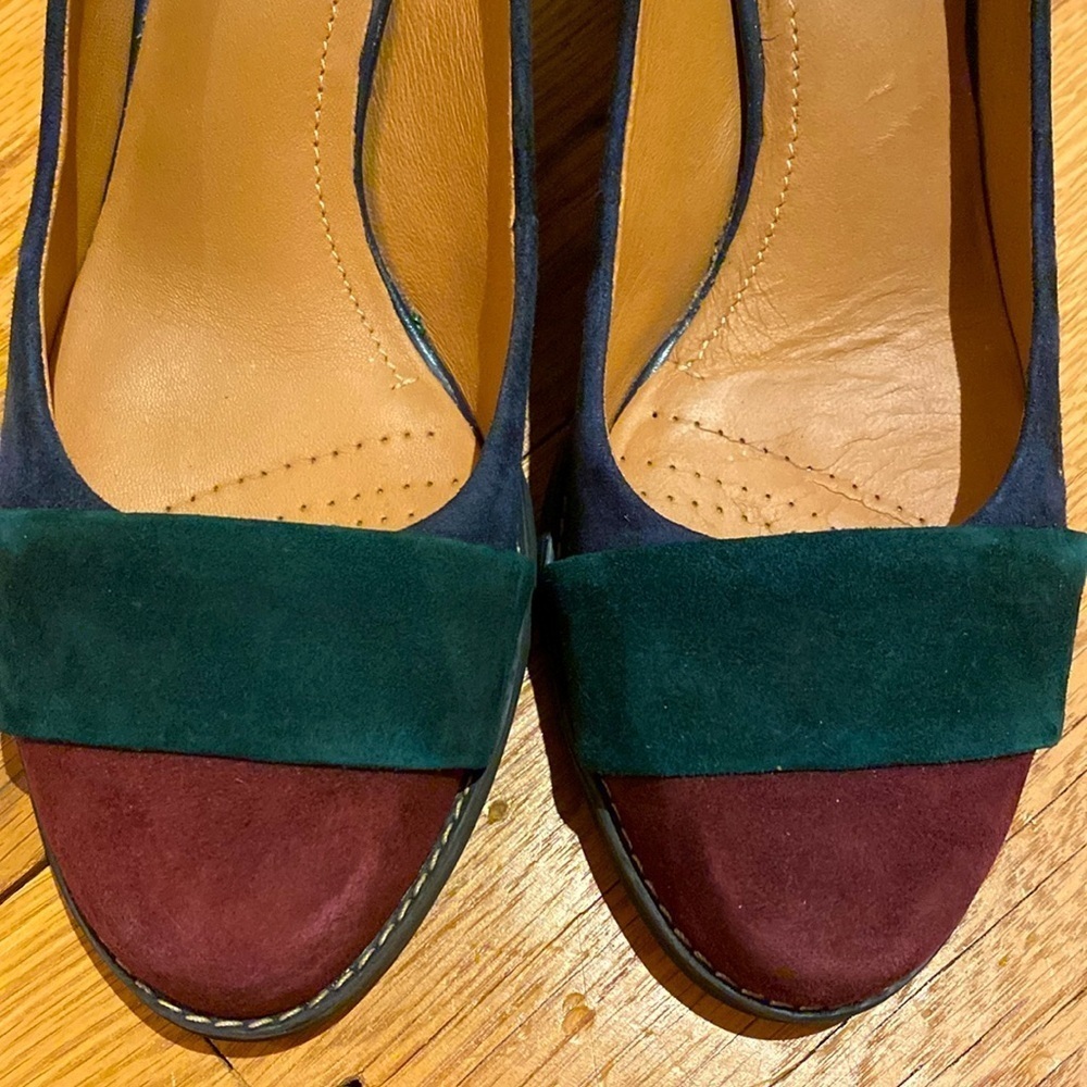 Clarks Women's Tarah Brae Colorblock
Suede Navy Plum Green Block Heels Size 6.5